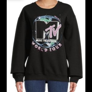 MTV Logo Graphic Print Pullover Black Pink Sweater Plus Size XXL